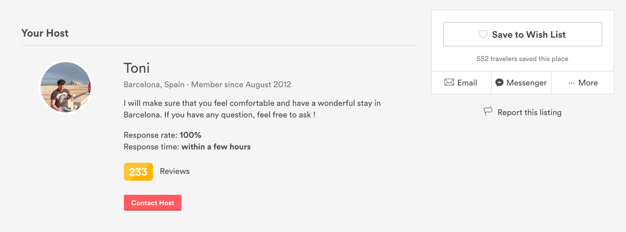 Contact host at Airbnb website