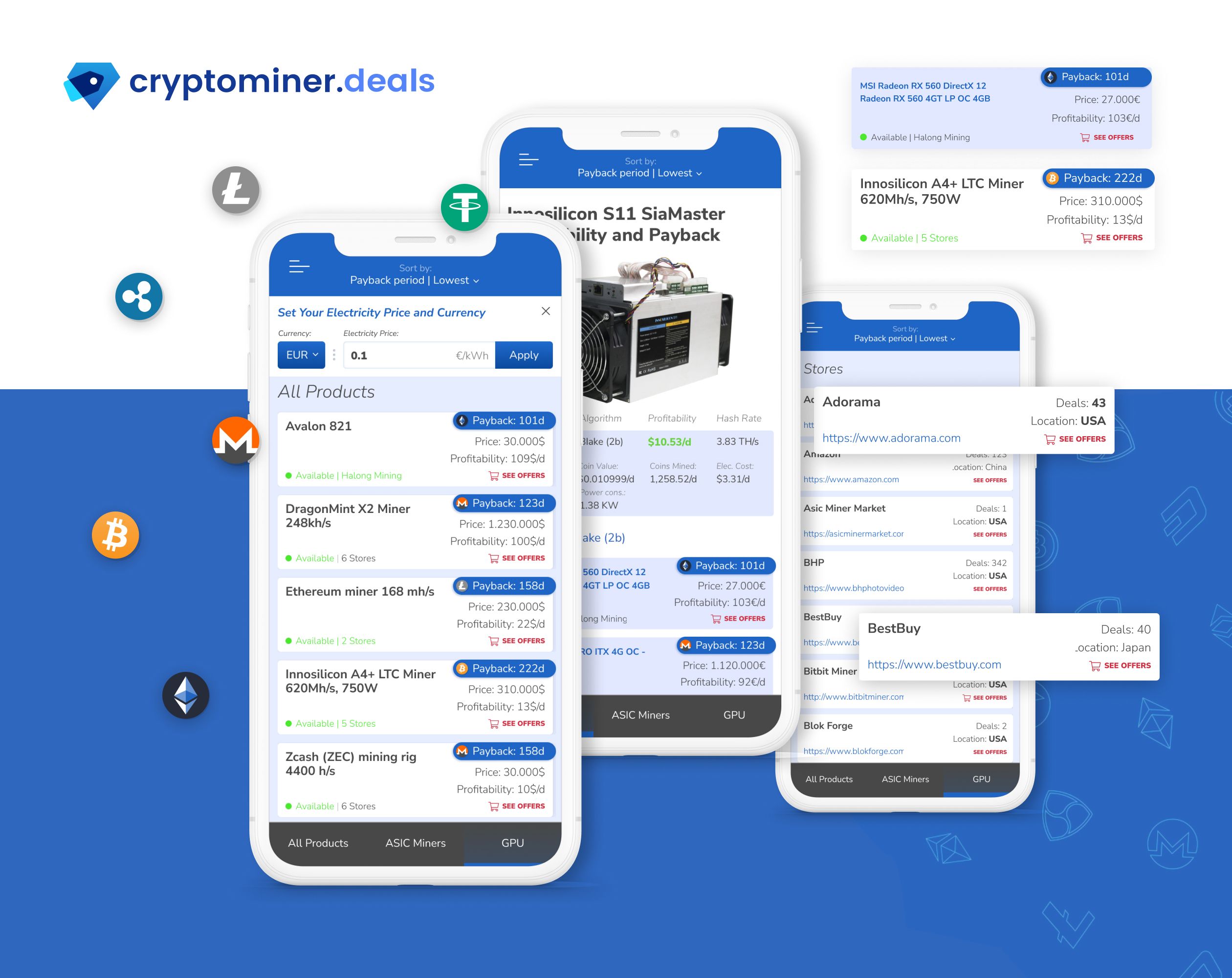 Deals aggregator web application for crypto-mining equipment