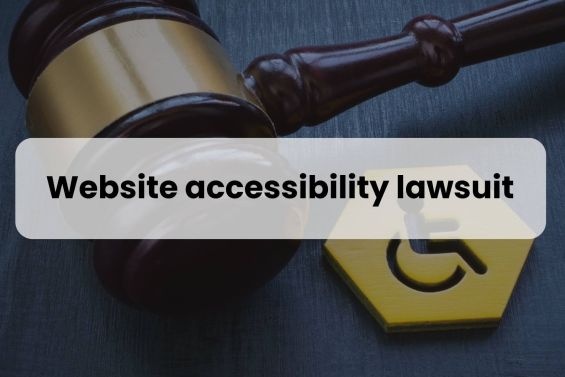 Cover image for a blog post: Website accessibility lawsuit : Prevention strategies for ecommerce businesses. The image features a judge's gavel and a sign with the words "Website accessibility lawsuit," next to a symbol for wheelchair access. It suggests a legal issue related to the accessibility of a website for individuals with disabilities.