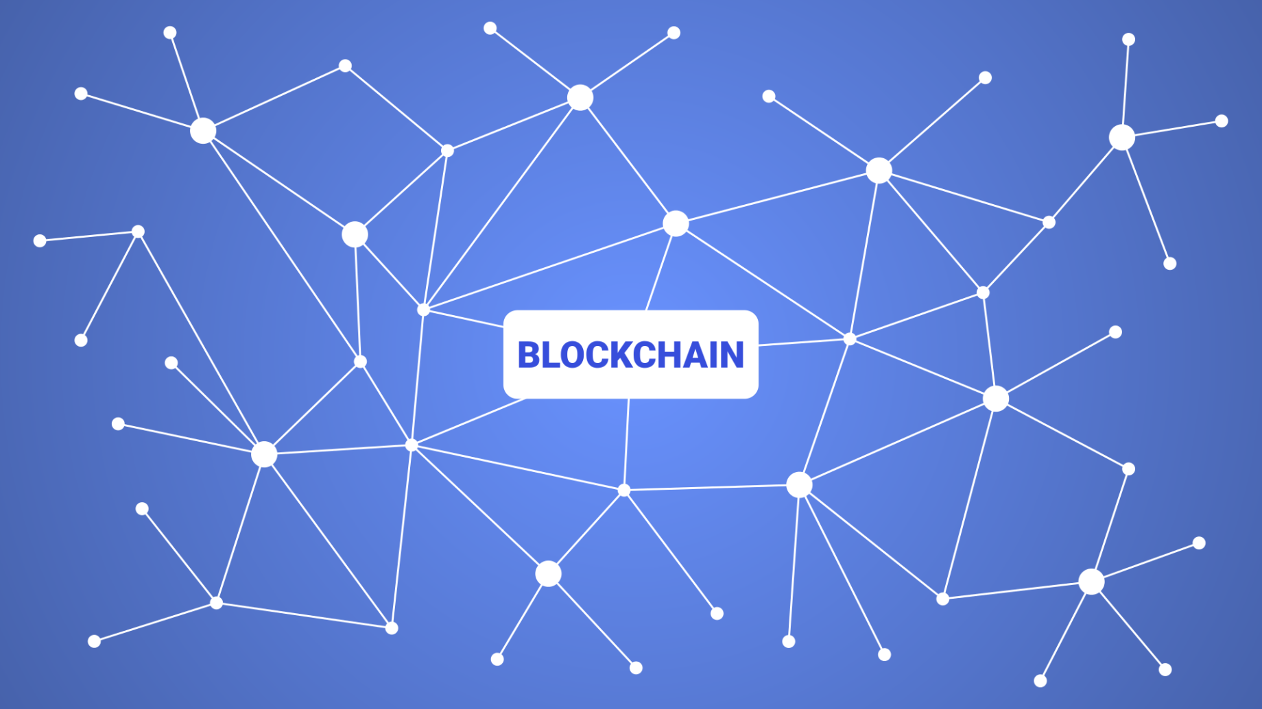 Word "blockchain" written on the blue background.