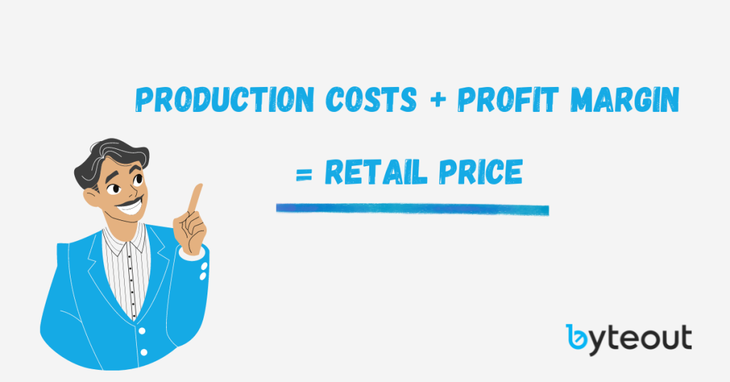 Illustration in the article on how to turn an idea into a product.
The formula for calculating the retail price of your idea: production costs + profit margin = retail price.