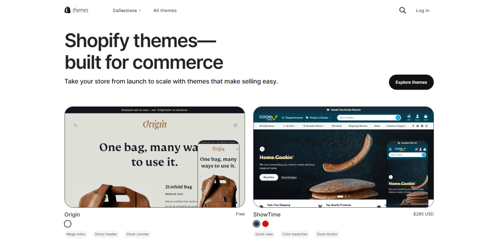 Screenshot of Shopify themes page.