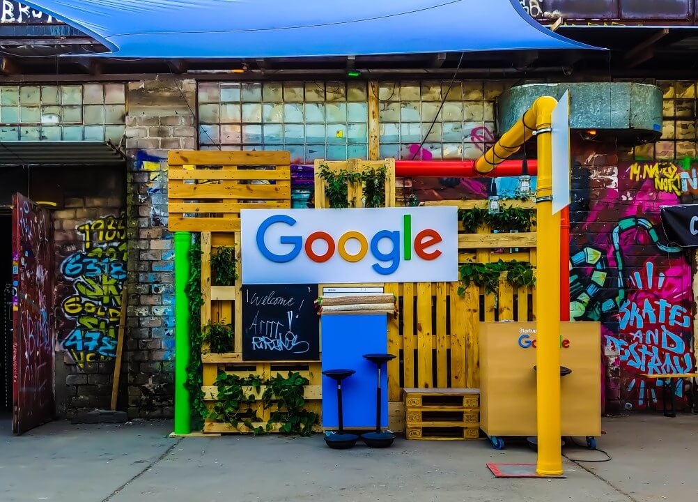 outdoor diy space with google sign